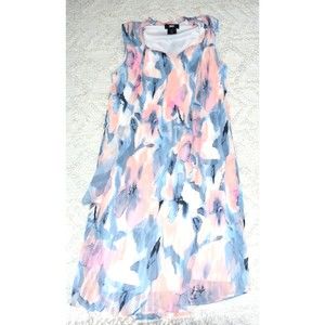 DKNY Pink Blue Watercolor Floral Midi Dress Sleeveless Ruffle Hem Women’s 6